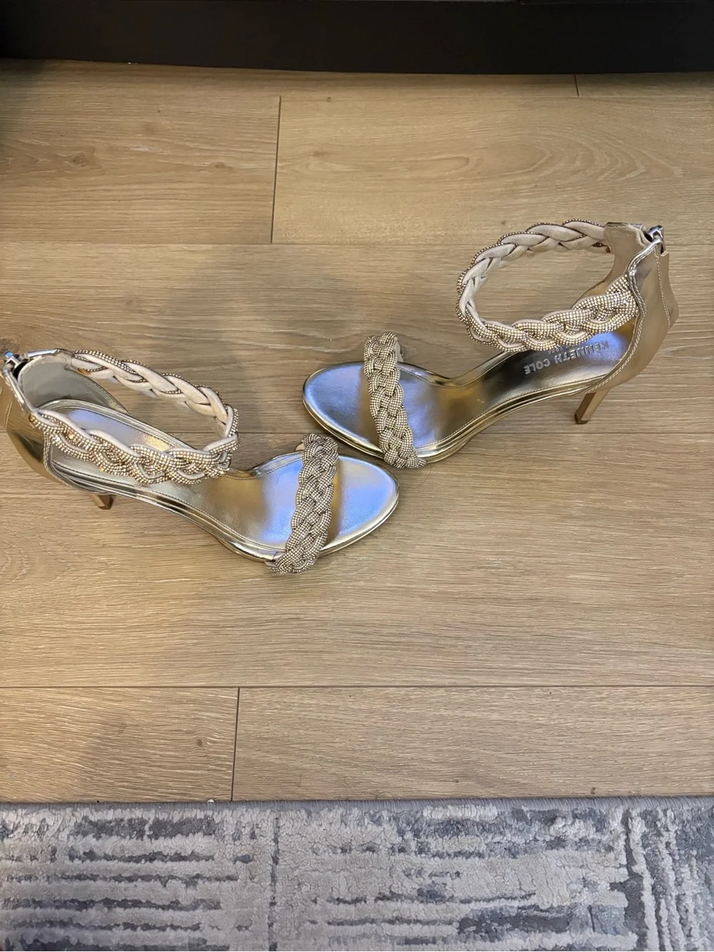 Kenneth Cole Braided Metallic Ankle-Strap Heels - Champagne